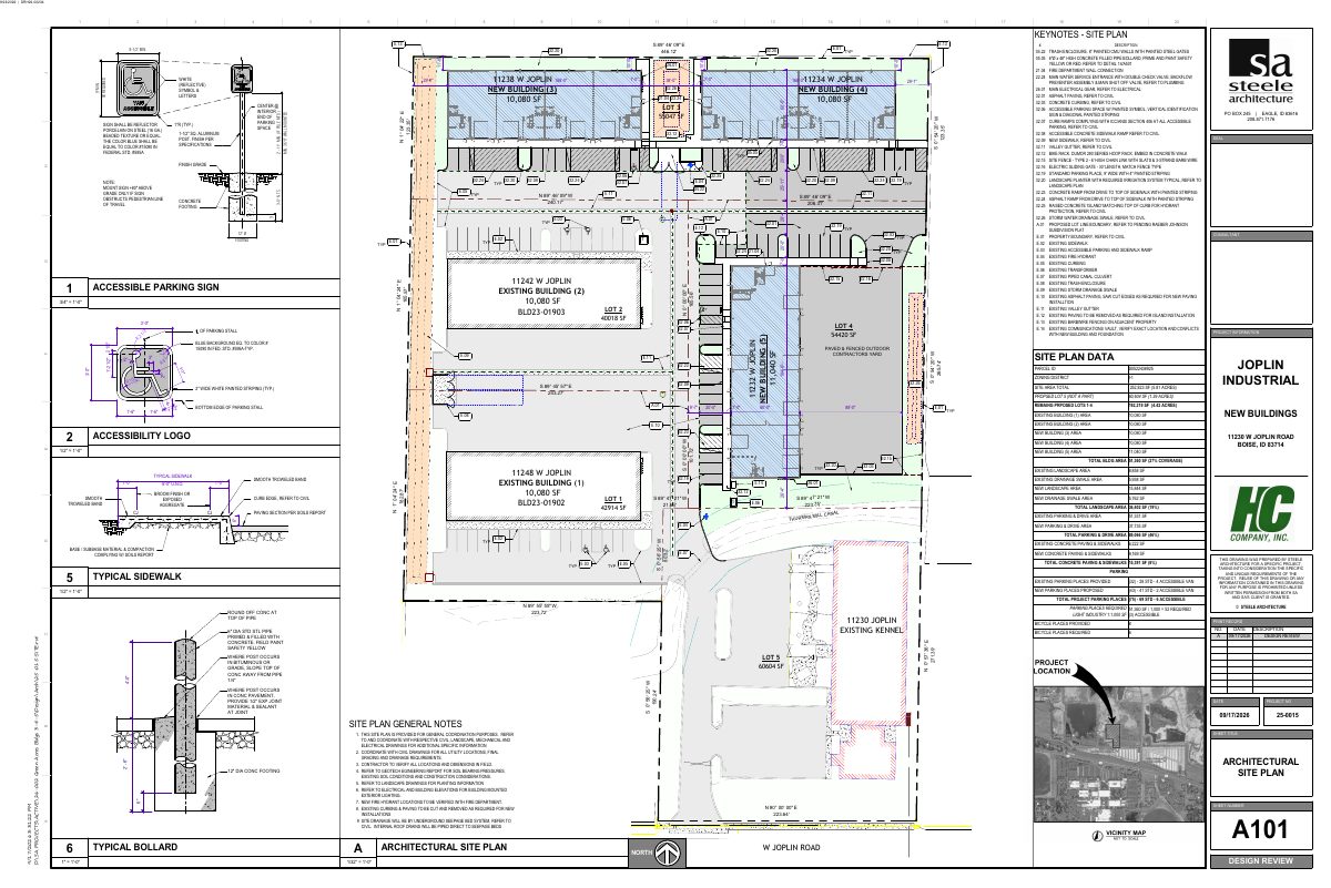 Site plan: 3 light industrial warehouse buildings proposed to finish industrial site