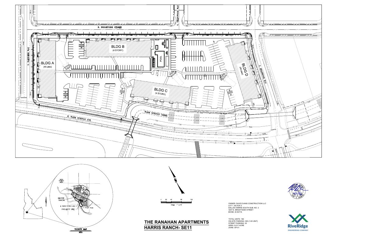 Site plan: 178-unit apartment complex proposed on 6-acre site, replacing earlier 138-unit plan