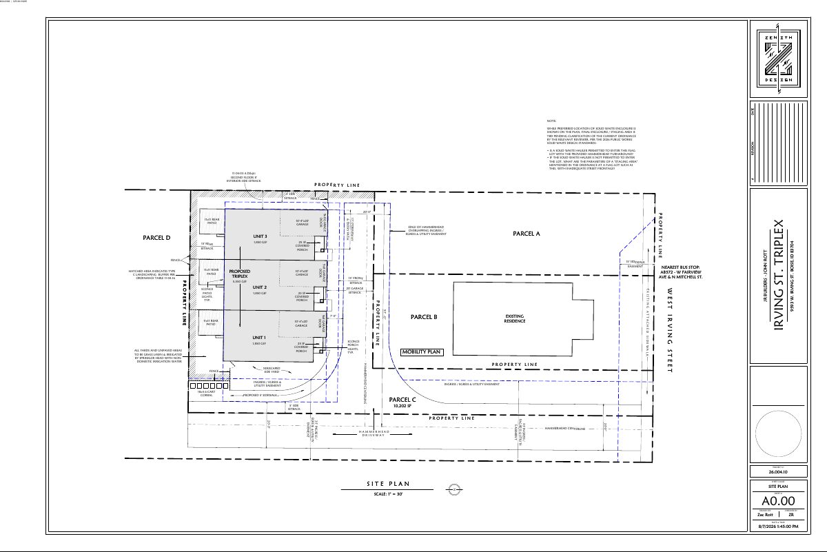 Site plan: Triplex of condo units proposed on 0.23-acre lot