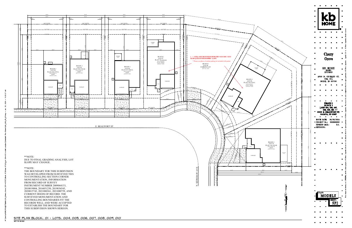 Site plan: Temporary model home complex with garage sales office approved for new subdivision