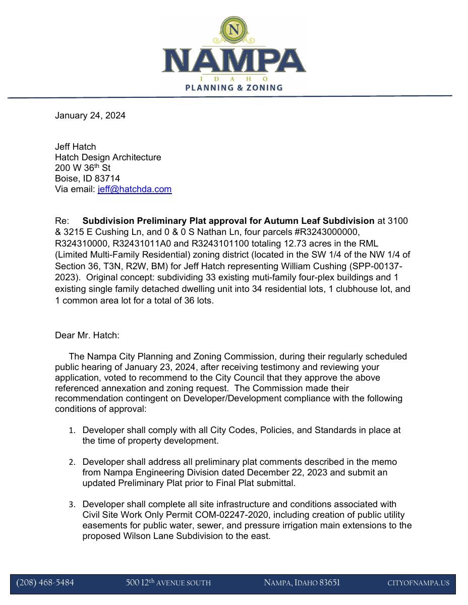 Site plan: Final plat approved for 136-unit fourplex development with clubhouse