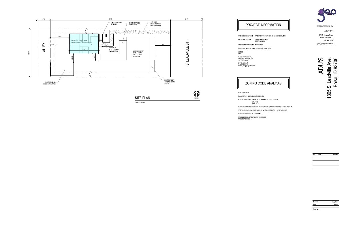 Site plan: Two stacked accessory apartments proposed behind existing single-family home