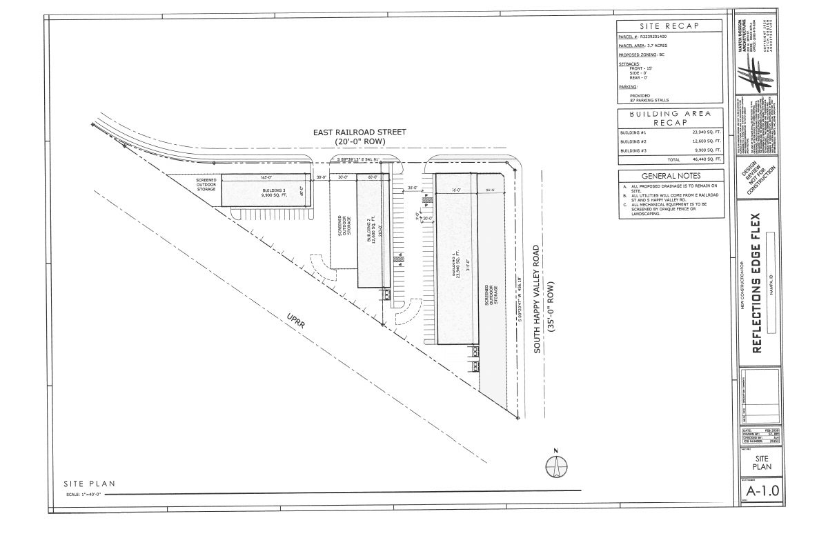 Site plan: Outdoor storage for three planned commercial flex buildings approved