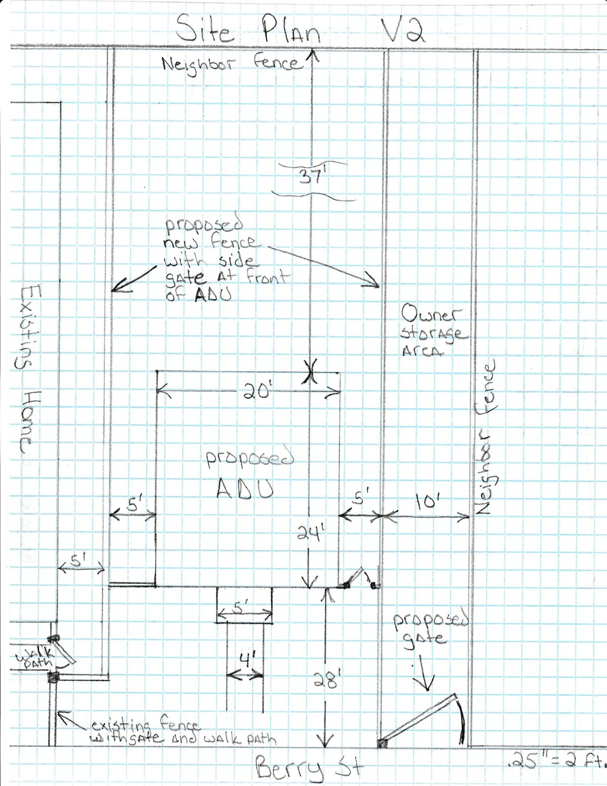 Site plan: Backyard accessory dwelling unit approved behind existing single-family home