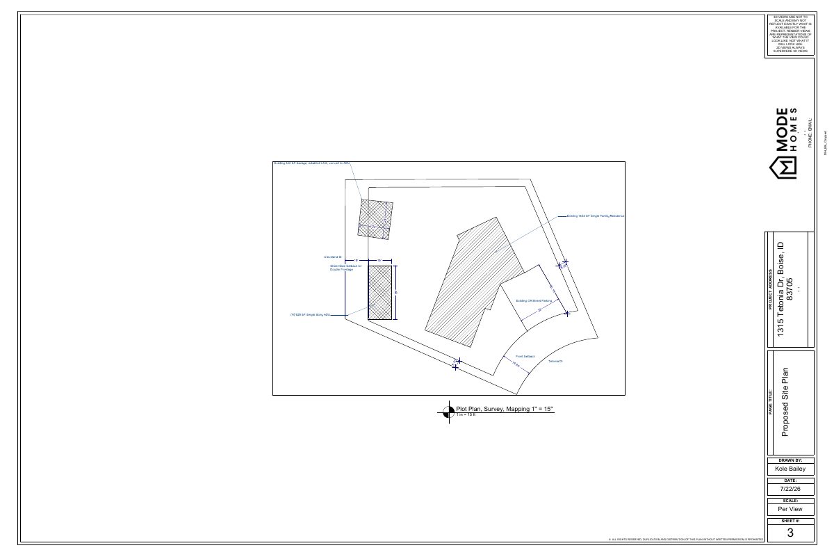 Site plan: Two accessory dwelling units proposed, one new and one converted from a garage