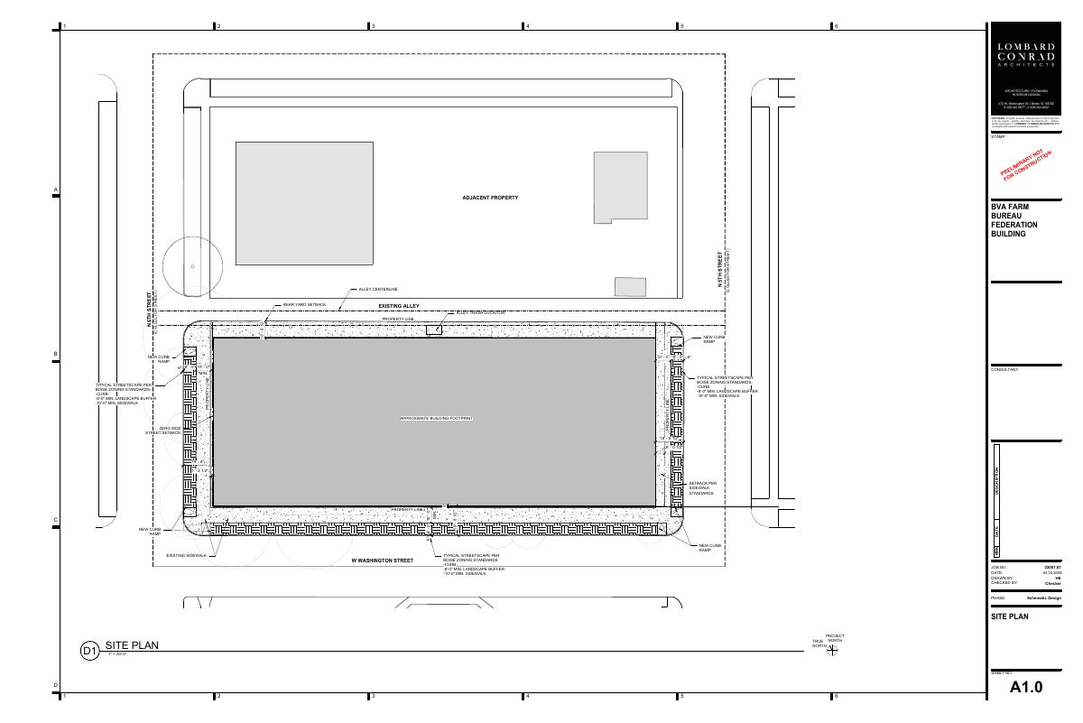 Site plan: 4-story office building with ground-floor commercial space approved