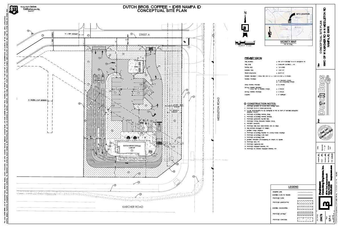 Site plan: 1,500-square-foot Dutch Bros Coffee with dual drive-through lanes approved
