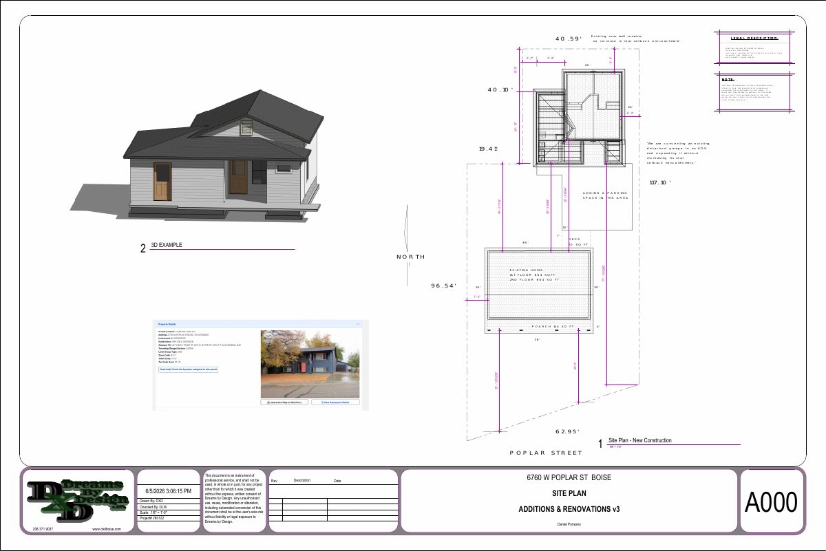 Site plan: Accessory dwelling unit proposed on residential lot