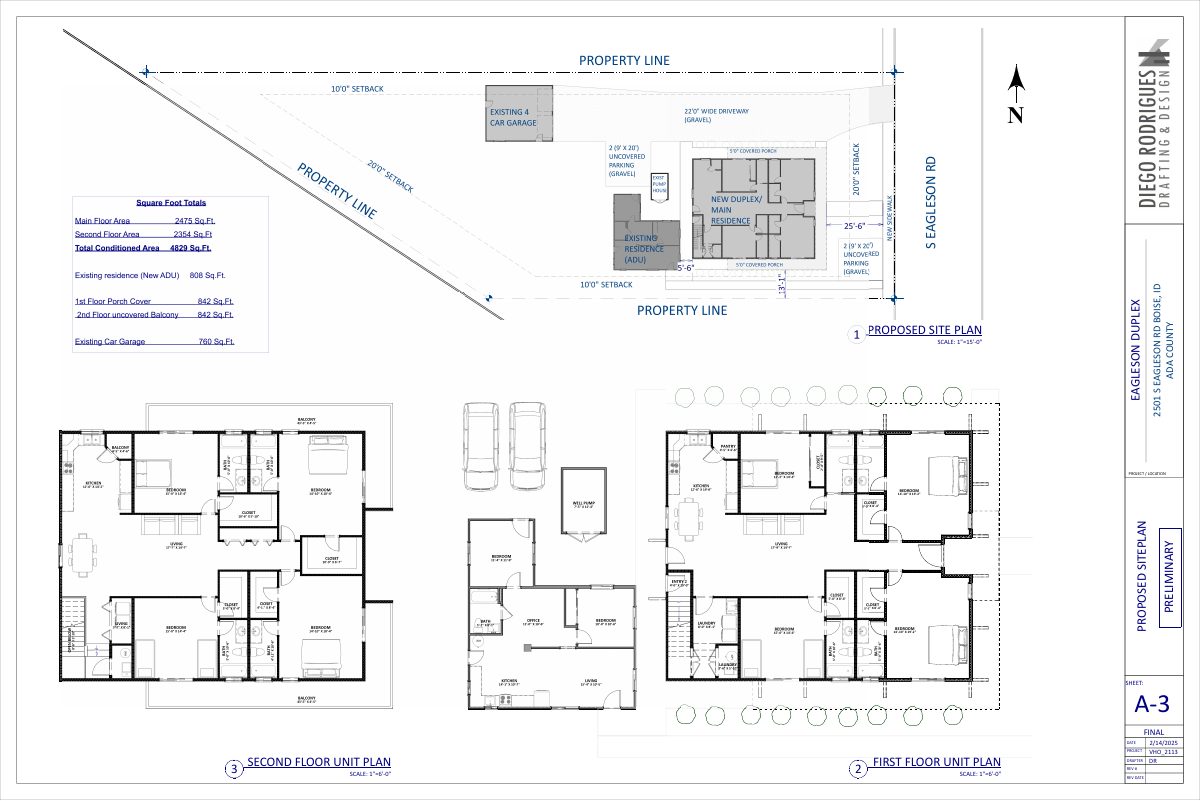 Site plan: Duplex with two four-bedroom units approved; existing house becomes accessory unit