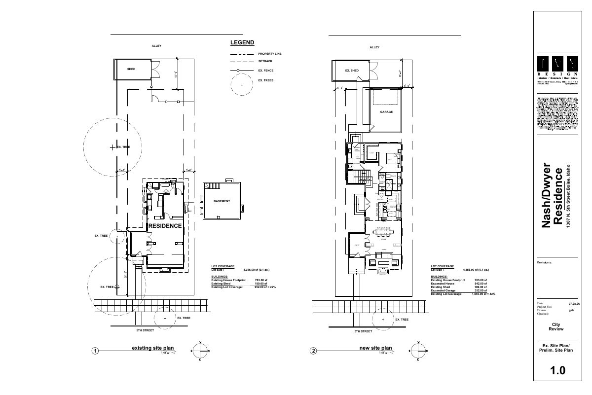 Site plan: Rear addition and detached garage proposed for small historic-district bungalow