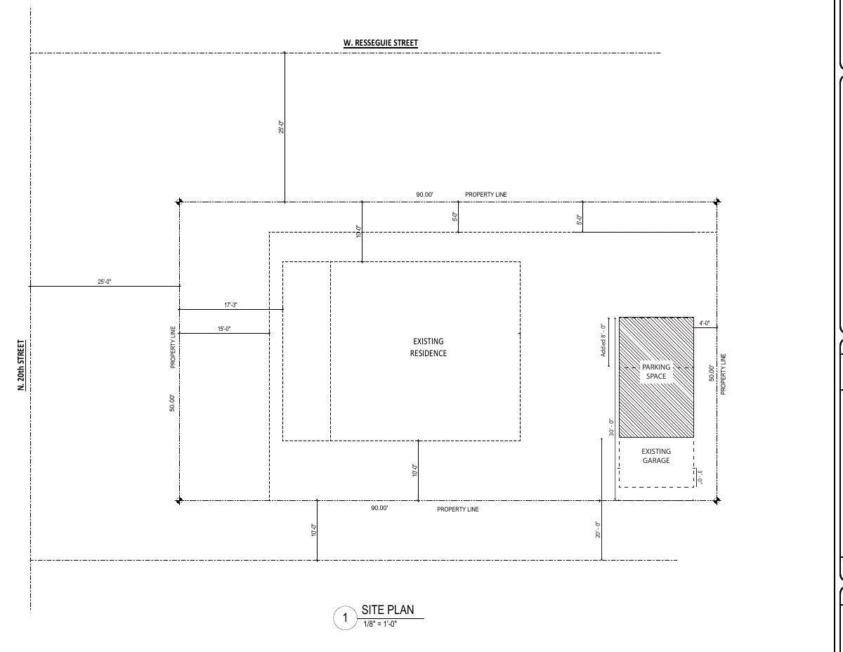 Site plan: Expansion of detached garage at historic home proposed, needing setback variance