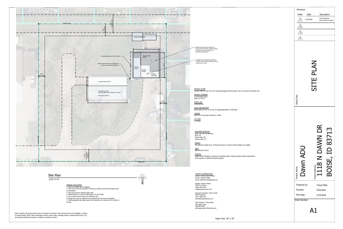 Site plan: Accessory dwelling unit proposed on 1.12-acre residential lot