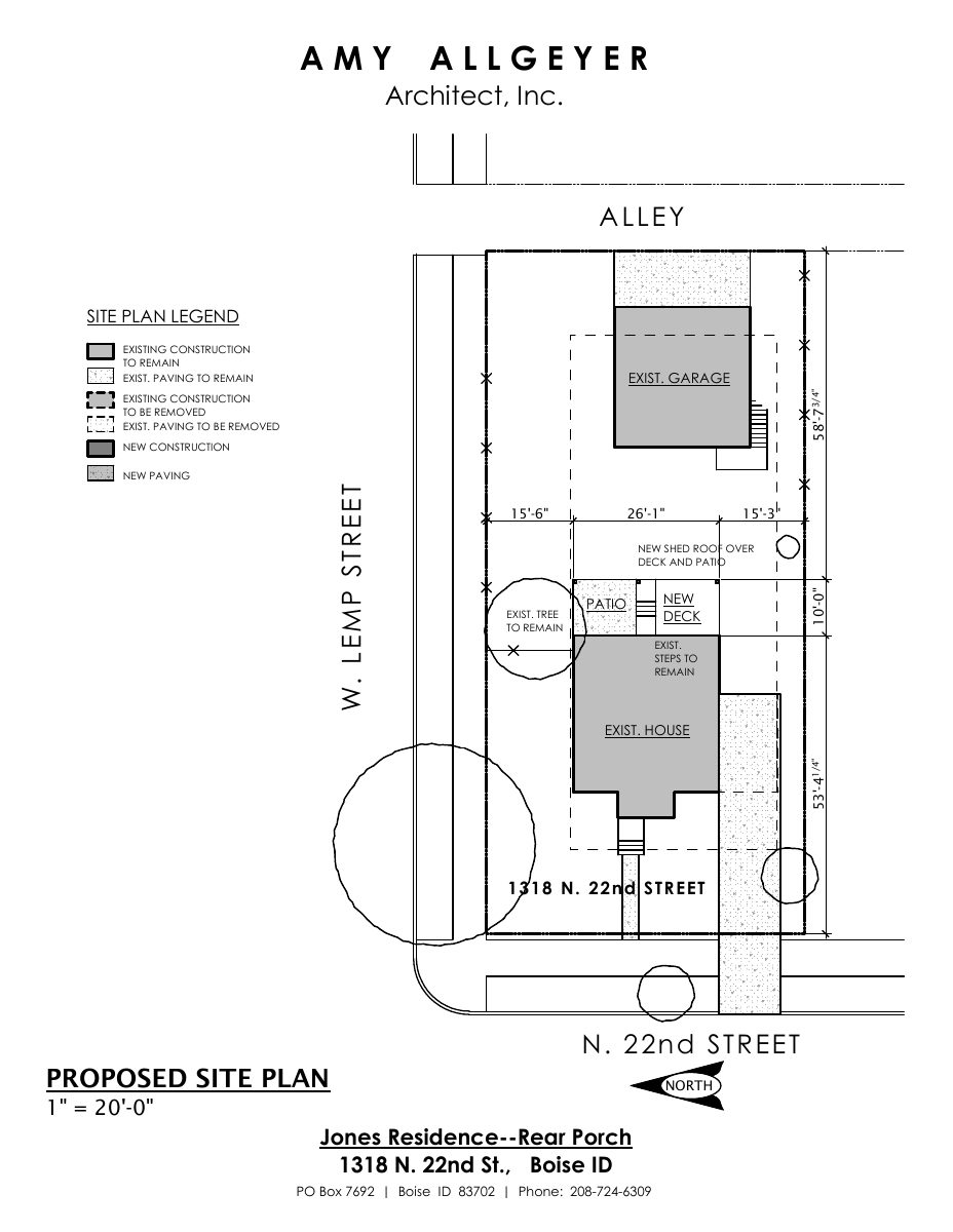 Site plan: Covered rear deck and porch approved for historic home