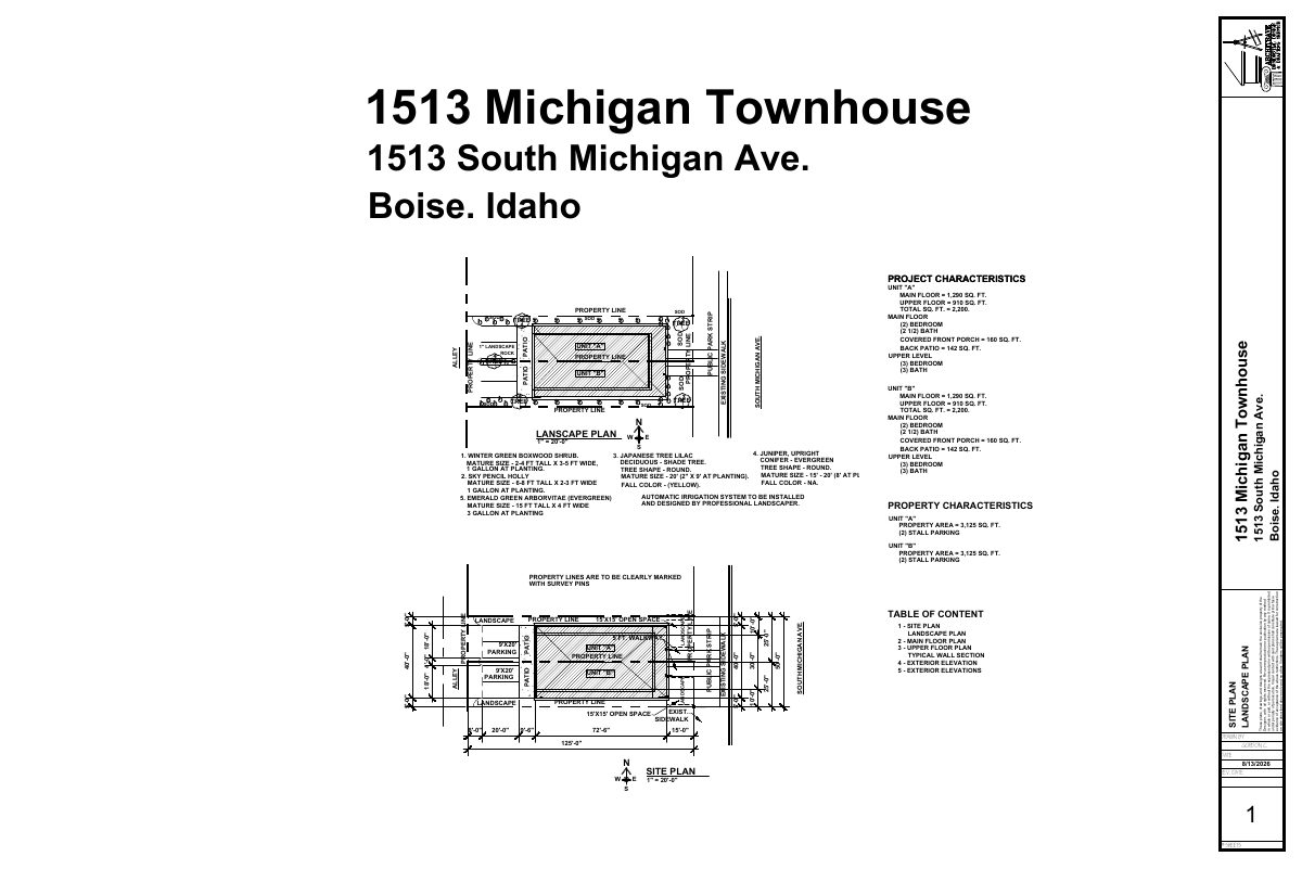 Site plan: Two attached five-bedroom townhouses proposed on a split lot