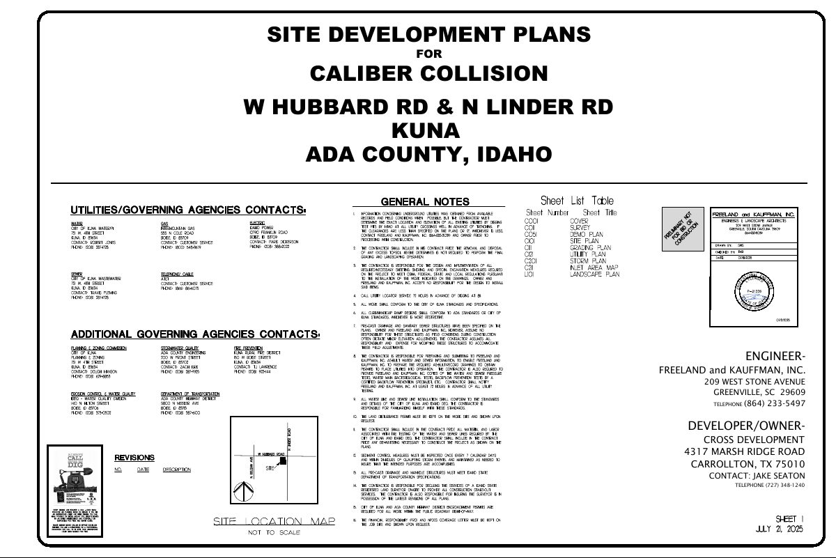 Site plan: Caliber Collision auto body shop approved for 1.62-acre Kuna lot