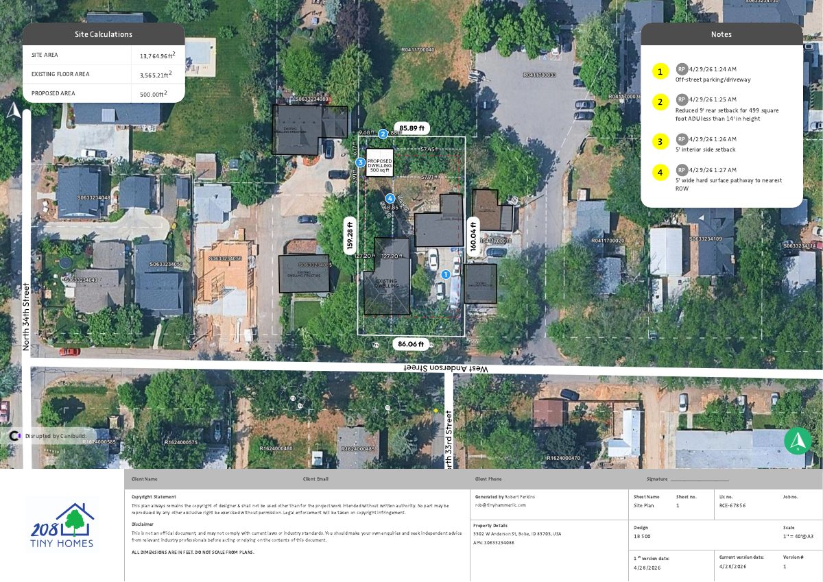 Site plan: Accessory dwelling under 500 square feet proposed for family members