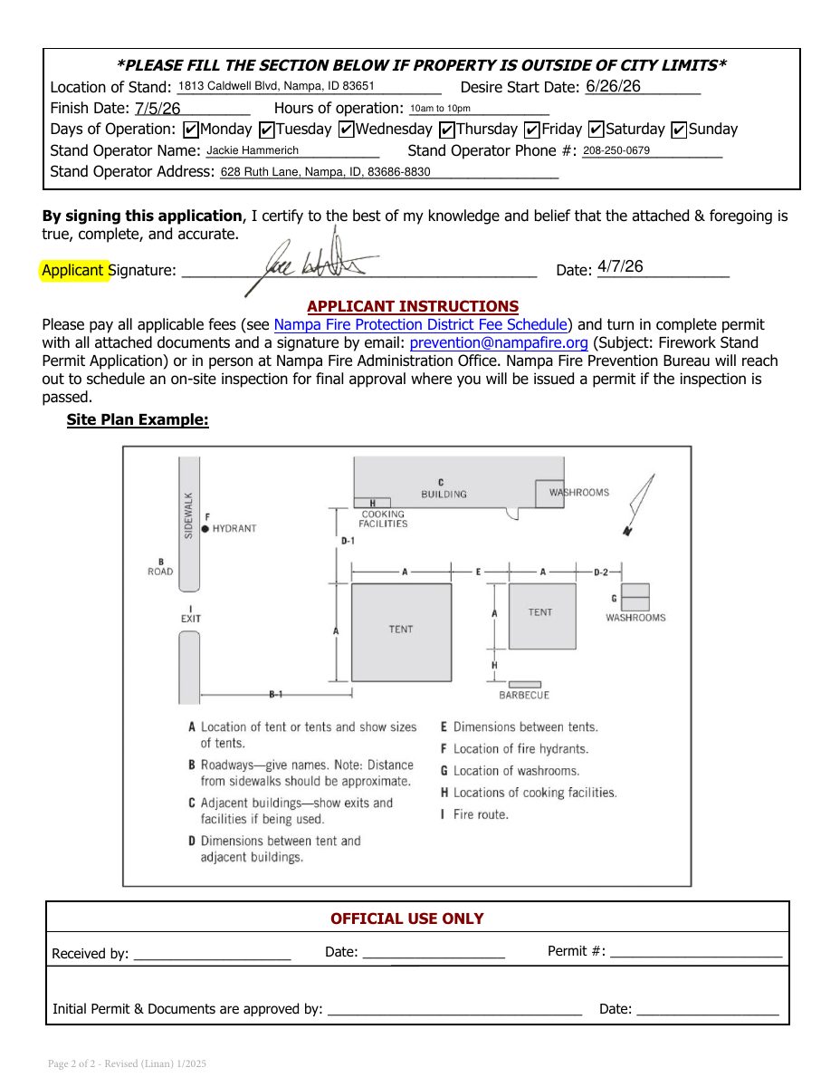 Site plan: Temporary fireworks stand proposed in Nampa