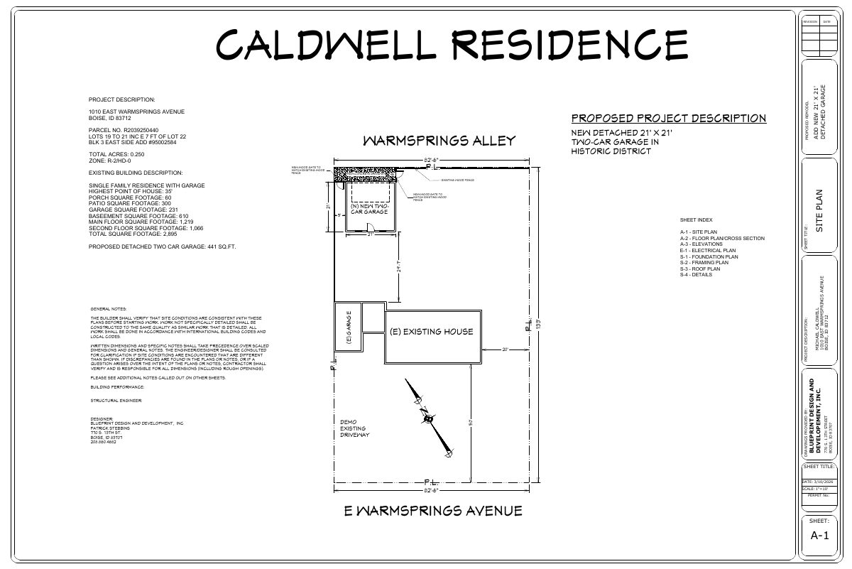 Site plan: Two-car detached garage approved for historic home