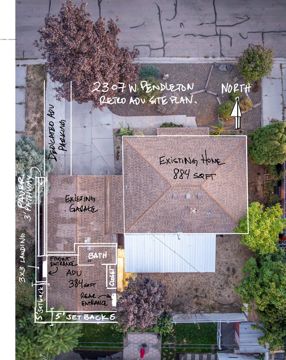 Site plan: 2307 W Pendleton St - Adu