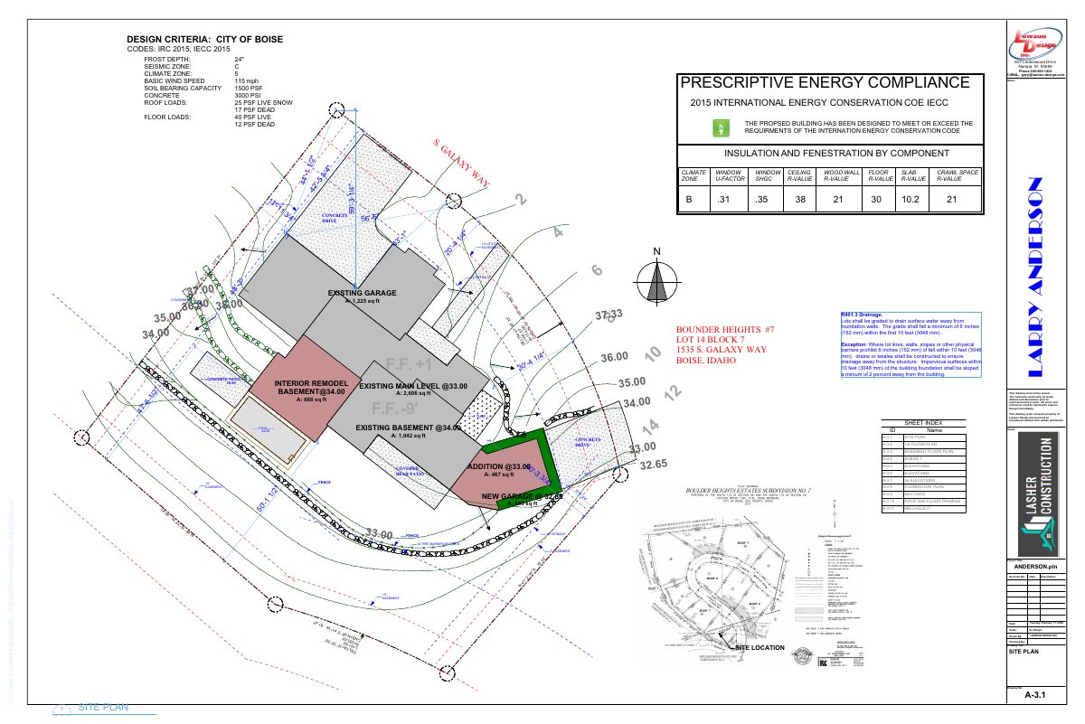 Site plan: Garage addition proposed for home on hillside lot