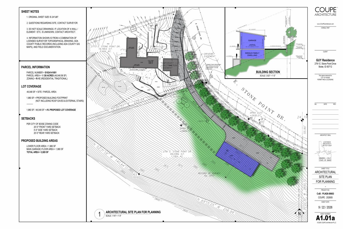 Site plan: Single-family home proposed on 1.14-acre hillside lot