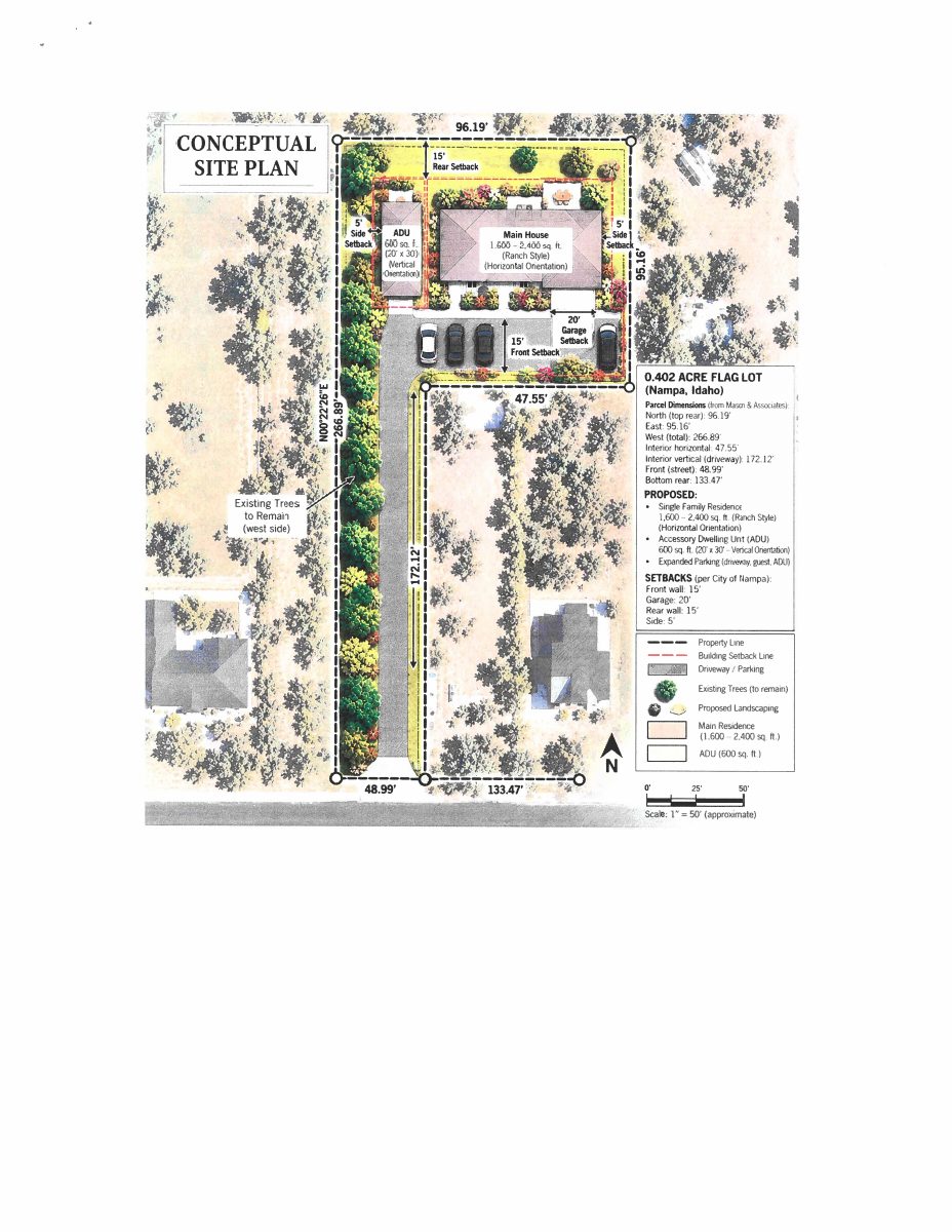 Site plan: Variance sought to build a single-family home on a 0.4-acre flag lot