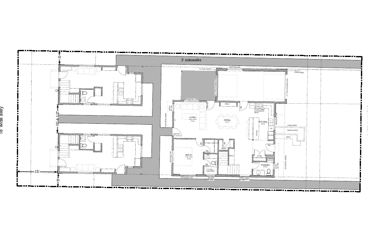 Site plan: Two accessory dwelling units proposed on small residential lot