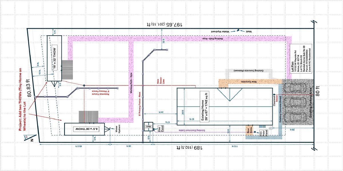 Site plan: Two tiny homes on wheels proposed on existing residential lot