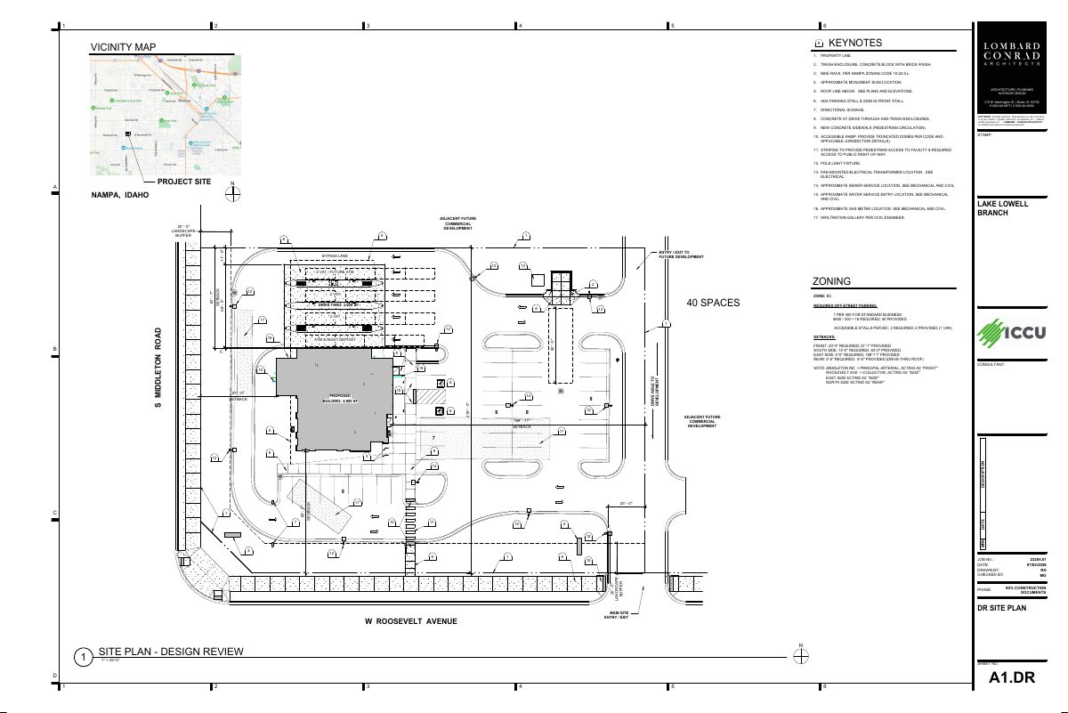 Site plan: Credit union branch with four-lane drive-thru approved