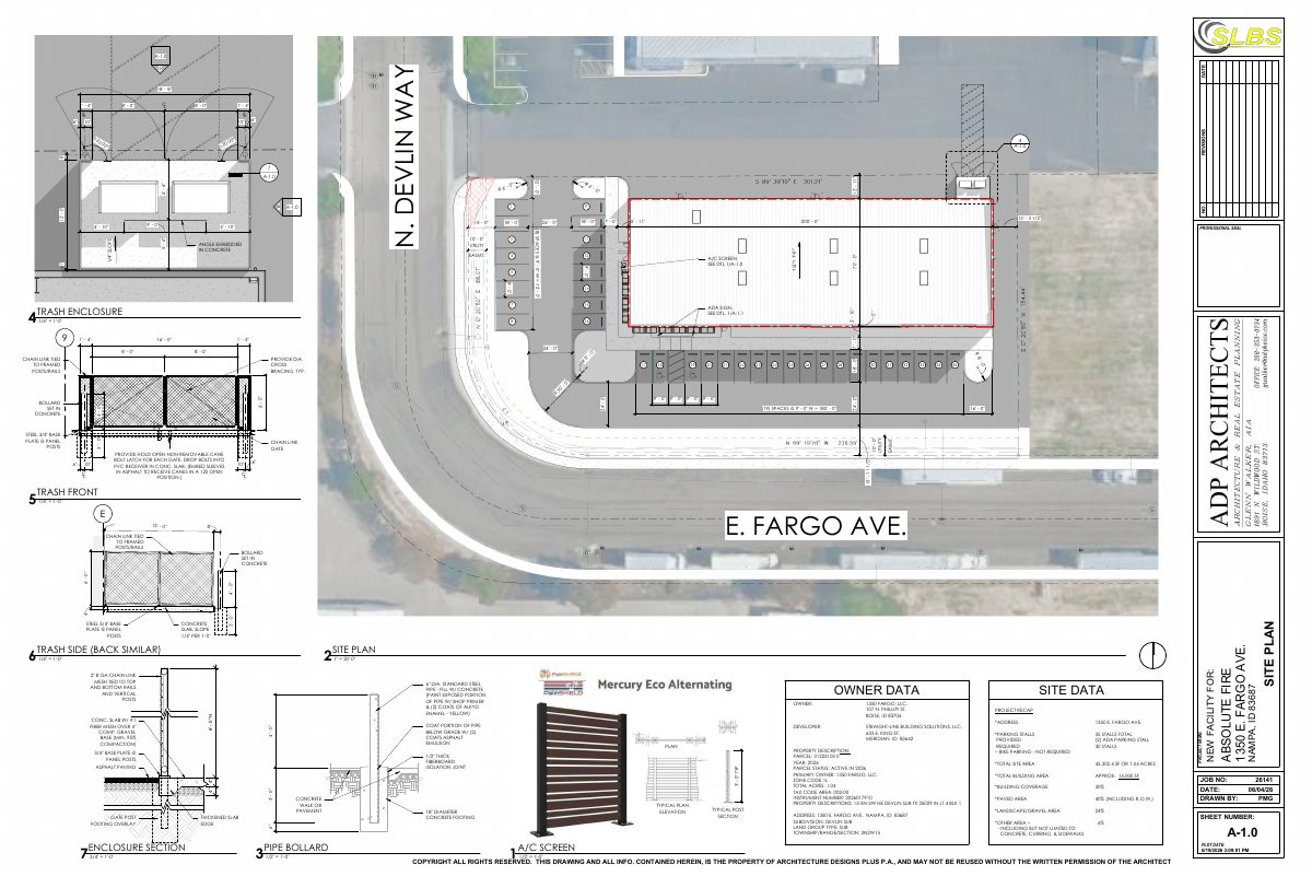 Site plan: 14,000-square-foot metal office and shop building approved for fire protection company