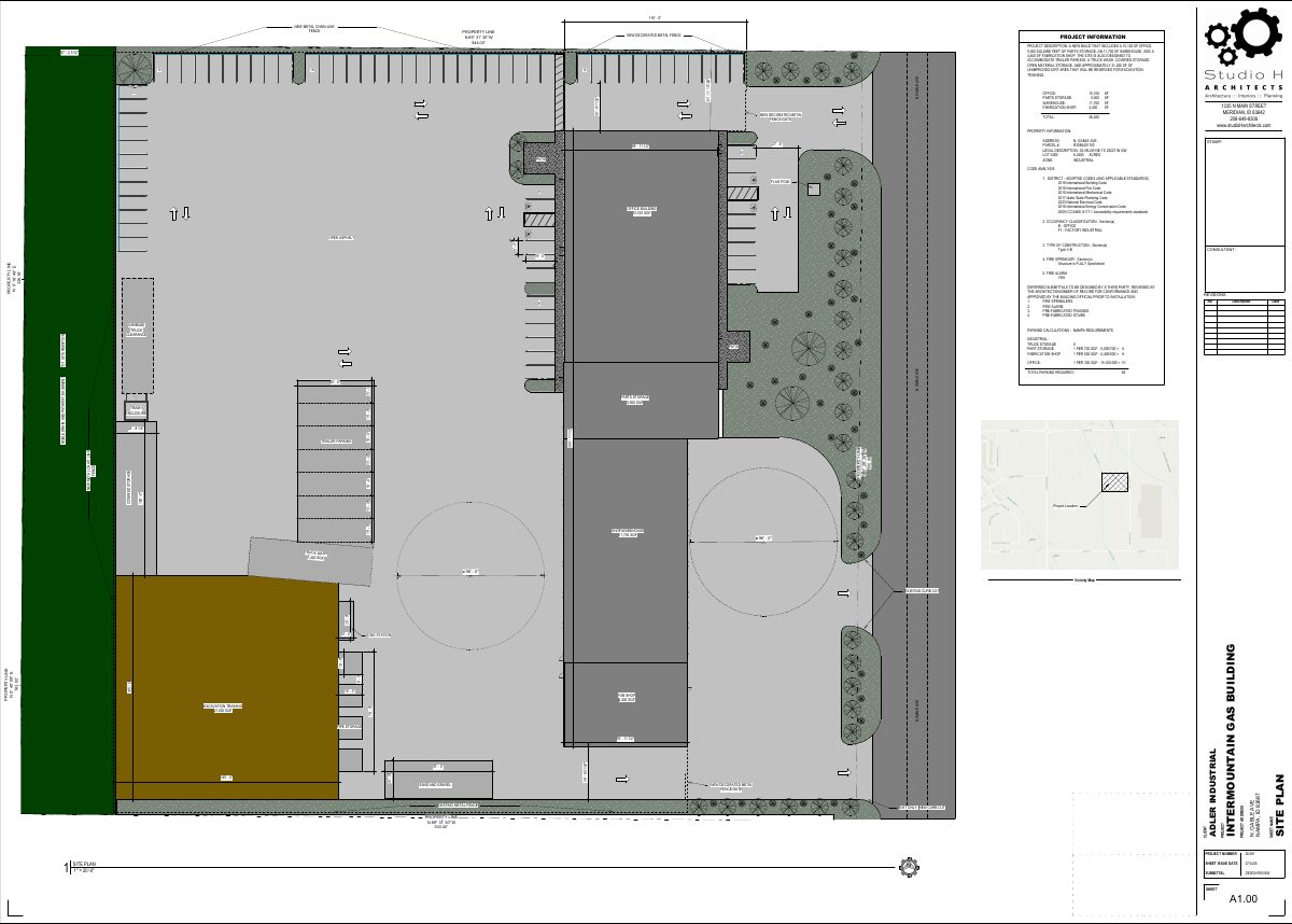 Site plan: Intermountain Gas facility with office, warehouse and fabrication shop approved
