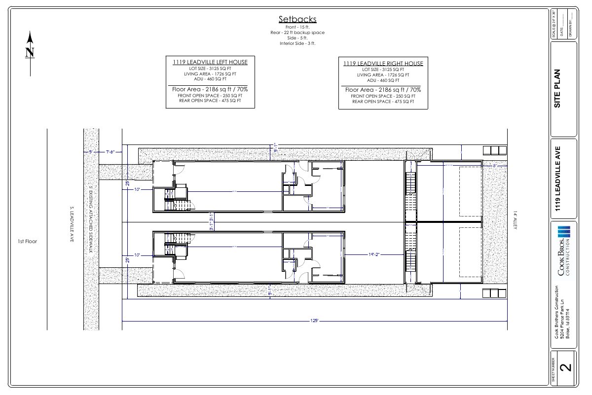 Site plan: 4 homes, including 2 accessory units, proposed on small residential lot