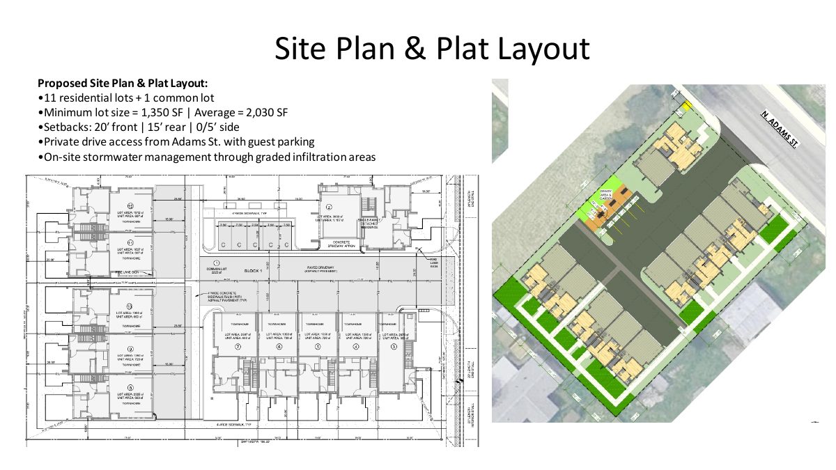 Site plan: Council approves 11 homes on Adams Street lots with conditions