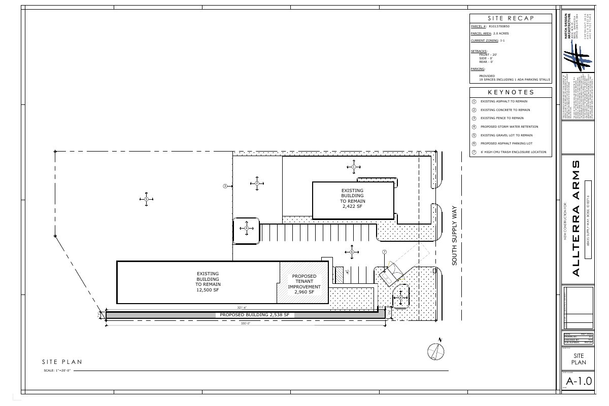 Site plan: Remodel and addition proposed at warehouse for rifle maker's offices and showroom