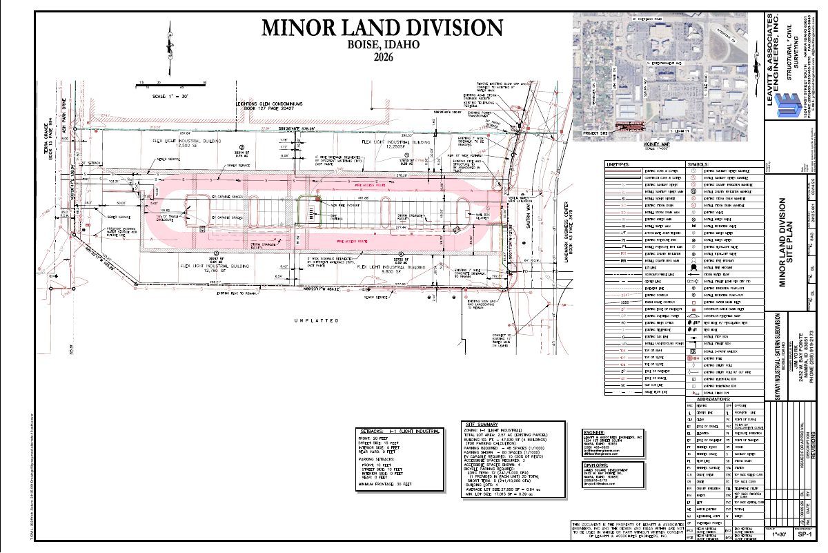 Site plan: Four one-story industrial flex buildings, 48,000 square feet, approved