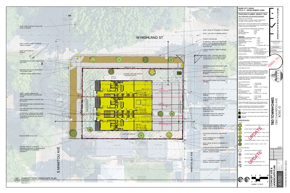 Site plan: 3 attached townhomes proposed on combined lots in subdivision request