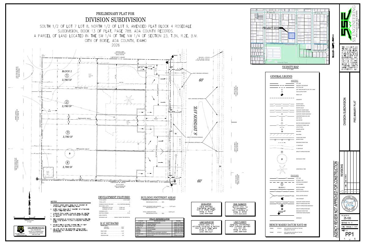 Site plan: Four-lot townhome subdivision approved by Boise City Council
