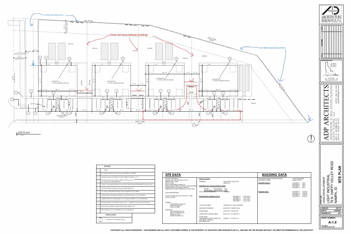 Site plan: Four metal light industrial buildings approved, totaling about 20,200 square feet