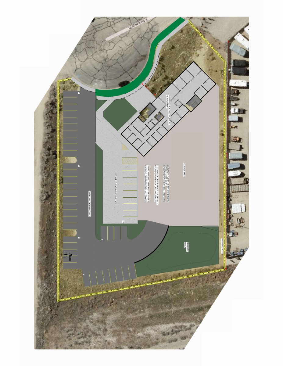 Site plan: 31,500-square-foot contractor shop with yard proposed on vacant industrial land