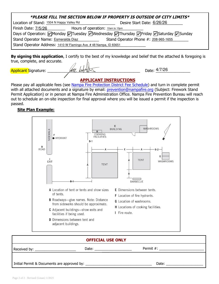 Site plan: Temporary fireworks stand proposed on commercial lot in Nampa