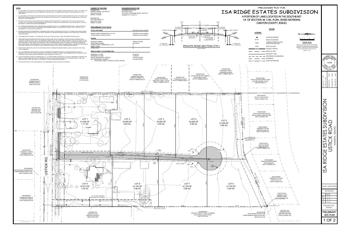 Site plan: 9-lot subdivision of single-family homes approved on 8.94 acres after annexation request
