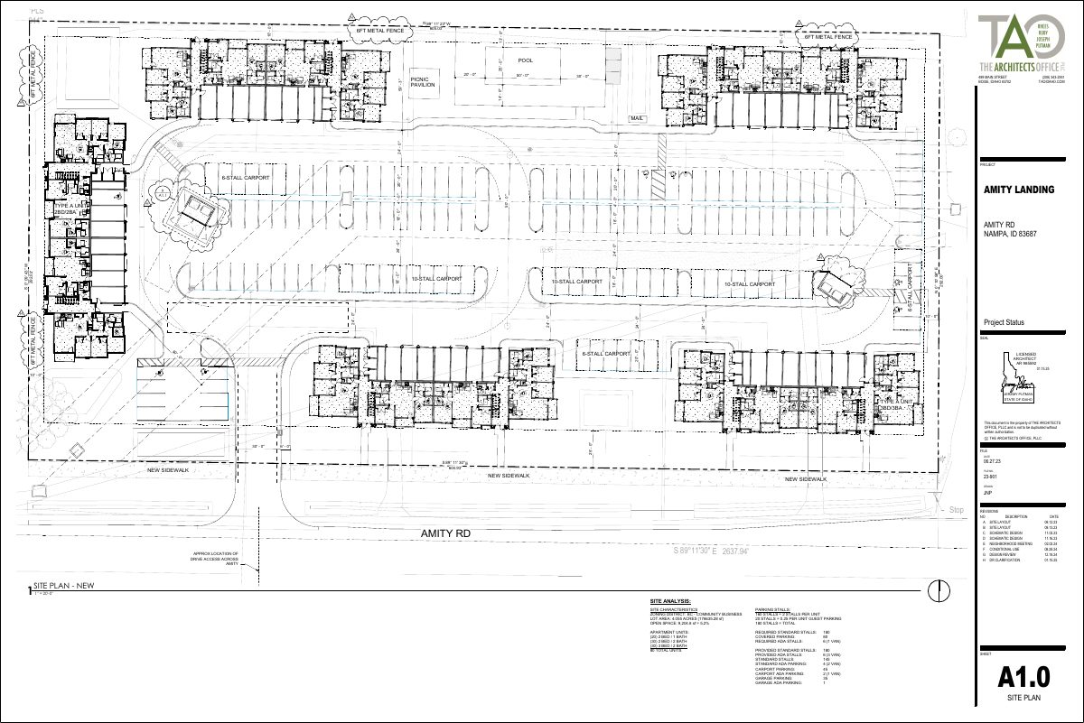 Site plan: 80-unit apartment complex in five 3-story buildings approved with conditions
