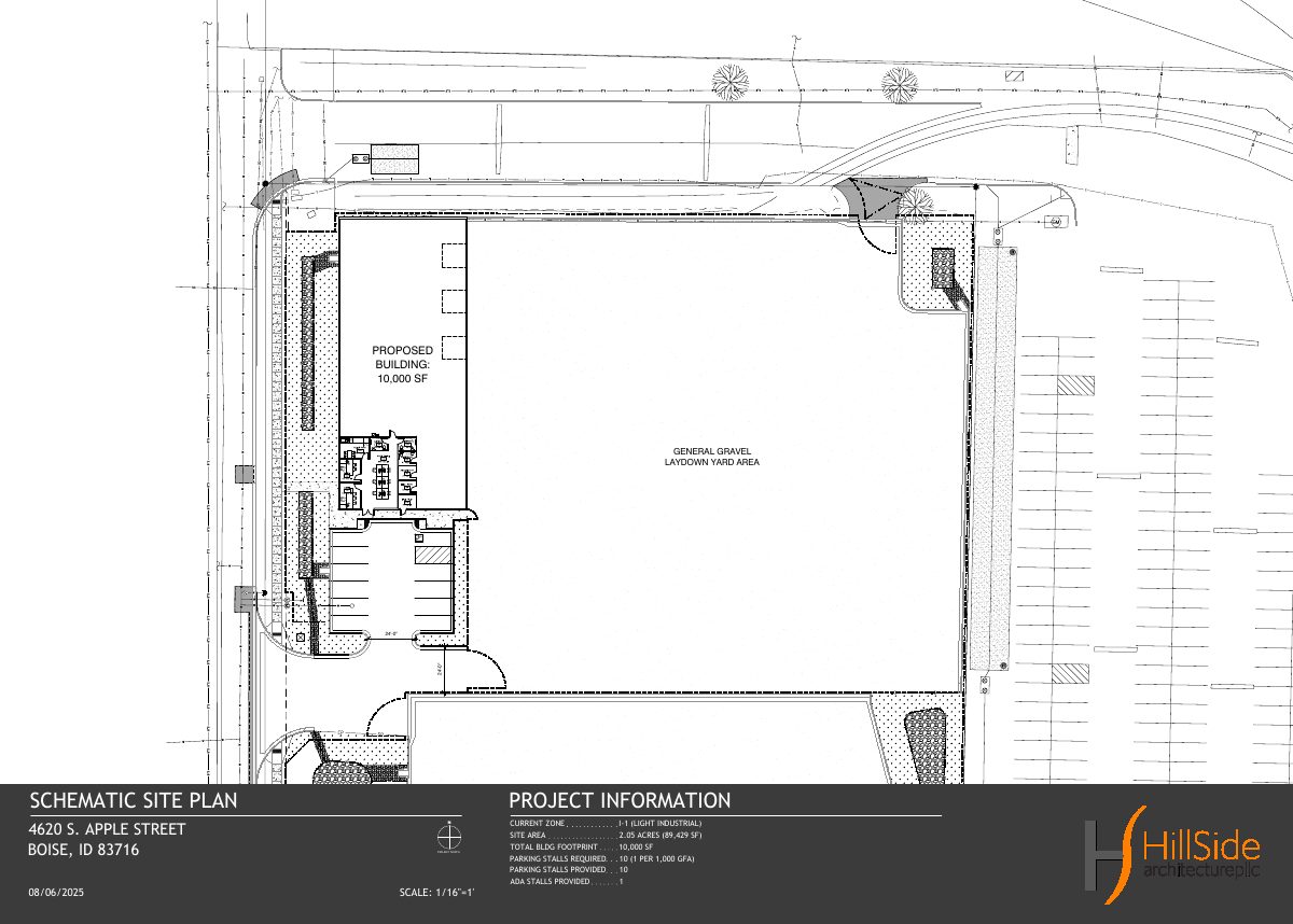 Site plan: 10,000-square-foot flex warehouse and office building with laydown yard approved