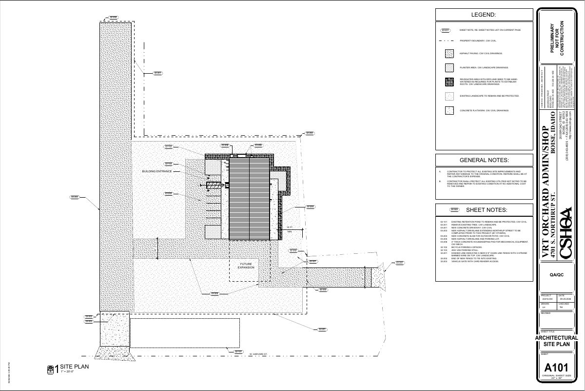 Site plan: 4,636-square-foot shop building with offices proposed at bus facility site
