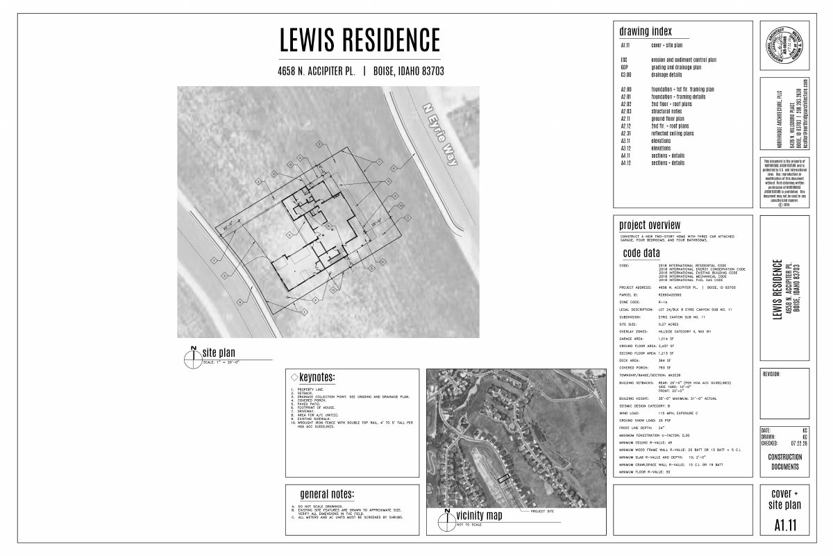 Site plan: Single-family home with three-car garage proposed on hillside lot