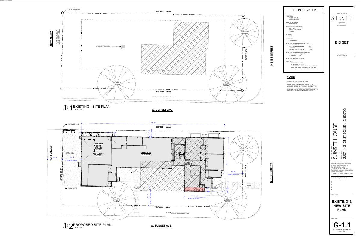 Site plan: Two-bedroom accessory dwelling approved above existing Boise house remodel