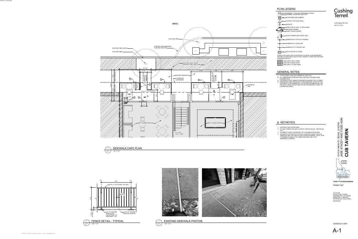 Site plan: Sidewalk cafe with fenced seating approved for Cub Tavern in Boise