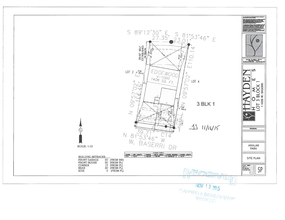Site plan: Request filed to change building setbacks on a small residential lot