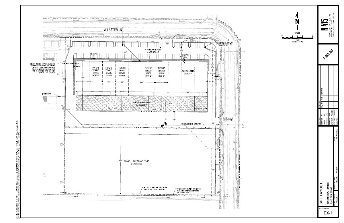Site plan: 70,200-square-foot light industrial warehouse with 6 tenant spaces approved