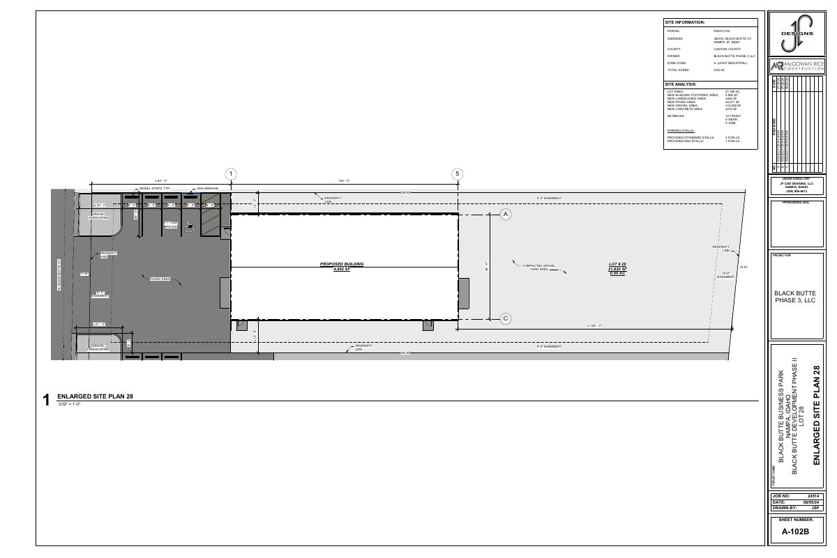 Site plan: 4,992-square-foot commercial flex building proposed in business park, now void